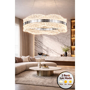 Okyanus Model 50'lik Krom 3 Renk Kumandalı Metal Salon Mutfak Oturma Yatak Odası Modern Led Avize Krom