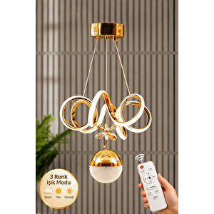 Elda Gold Kaplama 3 Renk Kumandalı Metal Salon Mutfak Oturma Yatak Odası Modern Led Sarkıt Avize Gold