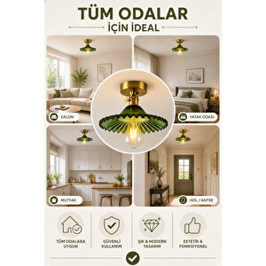 Torino Model Yeşil Cam Klasik Salon Balkon Mutfak Oturma Odası Plafonyer Tekli Avize Yeşil