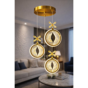 Dark Model 3 Lü Gold Kaplama Metal Salon Mutfak Oturma Yatak Odası Modern Led Sarkıt Avize