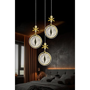 Dark Model 3 Lü Gold Kaplama Metal Salon Mutfak Oturma Yatak Odası Modern Led Sarkıt Avize