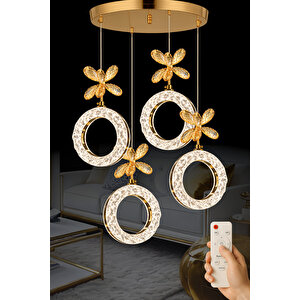 Medusa Model 4 Lü Gold Kaplama 3 Renk Kumandalı Salon Mutfak Oturma Yatak Odası Modern Led Avize