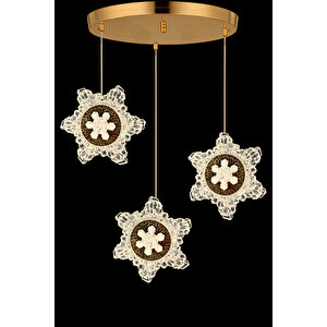 Kar Tanesi Model 3 Lü Gold Kaplama 3 Renk Kumandalı Salon Mutfak Oturma Yatak Odası Modern Led Avize