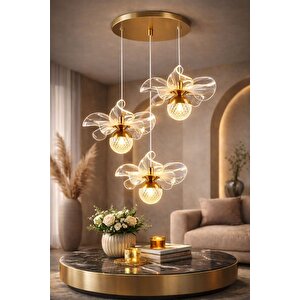 Kleopatra Model 3 Lü Gold Kaplama 3 Renk Salon Mutfak Oturma Yatak Odası Modern Led Sarkıt Avize