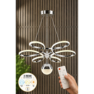 Papatya Model Krom Kaplama 3 Renk Kumandalı Metal Salon Oturma Yatak Odası Modern Led Sarkıt Avize Gri