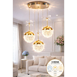 Grate Model Gold Kaplama 3 Renk Salon Mutfak Oturma Odası Led Spor Modern Sarkıt Avize