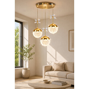 Grate Model Gold Kaplama 3 Renk Salon Mutfak Oturma Odası Led Spor Modern Sarkıt Avize