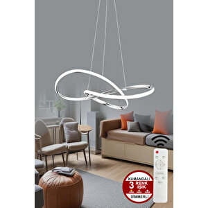 Porto Model Krom Sarkıt 3 Renk Dimmerlı Kumandalı Salon Mutfak Oturma Yatak Odası Modern Led Avize