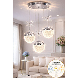 Grate Model 3 Lü Krom Kaplama 3 Renk Salon Mutfak Oturma Yatak Odası Modern Led Avize