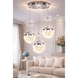 Grate Model 3 Lü Krom Kaplama 3 Renk Salon Mutfak Oturma Yatak Odası Modern Led Avize