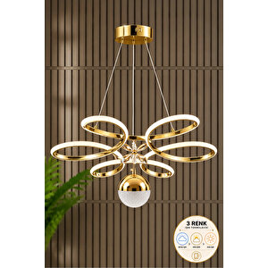 Papatya Model Gold Kaplama 3 Renk Metal Salon Mutfak Oturma Yatak Odası Modern Led Sarkıt Avize