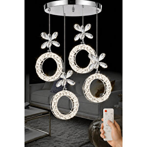 Medusa Model 4 Lü Krom Kaplama 3 Renk Kumandalı Salon Mutfak Oturma Yatak Odası Modern Led Avize
