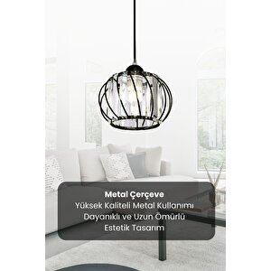 Quattro Model Siyah Renk Kaplama Metal Kristal Taşlı Salon Oturma Odası Tavan Sarkıt Avize