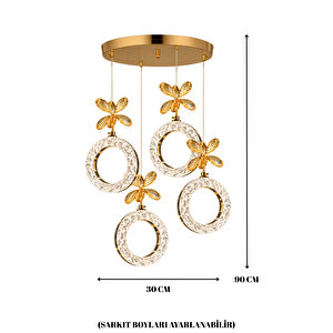 Medusa Model 4 Lü Gold Kaplama 3 Renk Kumandalı Salon Mutfak Oturma Yatak Odası Modern Led Avize