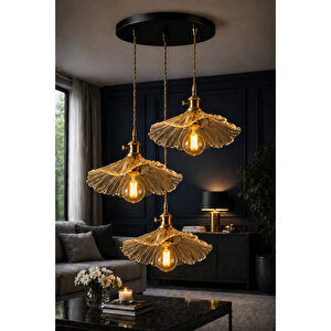 Madrid Model Cam Klasik Oturma Odası Salon Mutfak Antre Sarkıt 3 Lü Avize