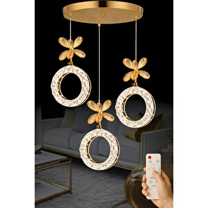 Medusa Model 3 Lü Gold Kaplama 3 Renk Kumandalı Salon Mutfak Oturma Yatak Odası Modern Led Avize