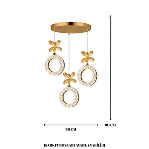 Medusa Model 3 Lü Gold Kaplama 3 Renk Kumandalı Salon Mutfak Oturma Yatak Odası Modern Led Avize