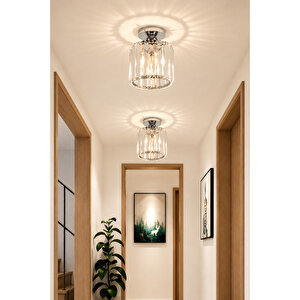 Chiaro Forte Model Krom Renk Kaplama Kristal Taşlı Metal Gövde Luxury Serisi Modern Plafonyer Avize