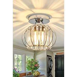 Bella Luce Model Krom Renk Kaplama Metal Kristal Taşlı Yatak Salon Oturma Odası Plafonyer Avize