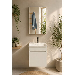 Şefaatli 45 Cm Mdf Seramik Lavabolu Aynalı Banyo Dolabı - Beyaz Beyaz