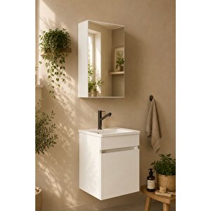 Şefaatli 45 Cm Mdf Seramik Lavabolu Aynalı Banyo Dolabı - Beyaz Beyaz