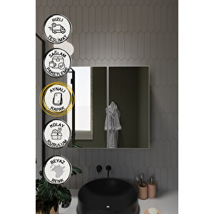 İki Kapaklı Aynalı Banyo Dolabı Lavabo Üstü Raflı Banyo Dolabı - Beyaz