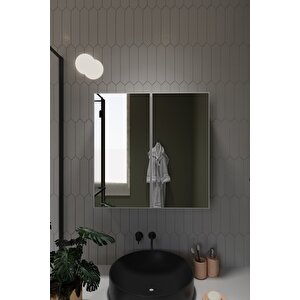 İki Kapaklı Aynalı Banyo Dolabı Lavabo Üstü Raflı Banyo Dolabı - Beyaz