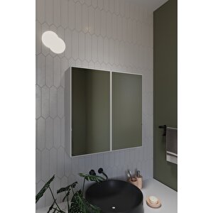 İki Kapaklı Aynalı Banyo Dolabı Lavabo Üstü Raflı Banyo Dolabı - Beyaz