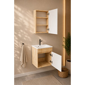 Şefaatli 45 Cm Mdf Seramik Meşe Lavabolu Aynalı Banyo Dolabı Meşe