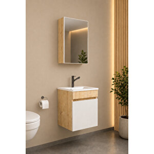 Şefaatli 45 Cm Mdf Seramik Meşe Lavabolu Aynalı Banyo Dolabı Meşe