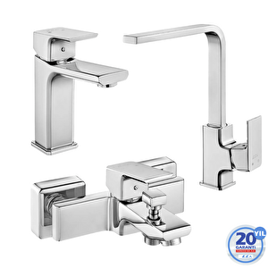 Eca Tiera Krom Lavabo - Banyo - Mutfak Eviye Bataryası 3'lü Set 102108989-102102469-102118123