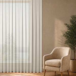 Simli Bambu Ekru Sık Pile (1x3) Yüksek Kali̇teli̇ Tül Perde 150x250 cm