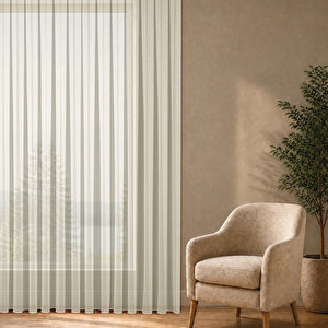 Simli Bambu Krem Sık Pile (1x3) Yüksek Kali̇teli̇ Tül Perde 250x260 cm
