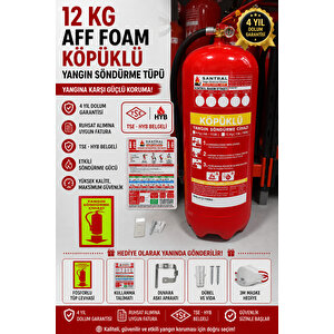 12 Kg Köpüklü Yangın Söndürme Cihazı 4 Yıl Garantili Duvara Askı Aparatı Ve Fosforlu Levhası Dahil