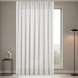 Simli Bambu Optik Beyaz Pilesiz (1x1) Tül Perde 150x240 cm