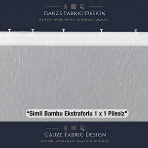 Simli Bambu Optik Beyaz Pilesiz (1x1) Tül Perde 150x240 cm