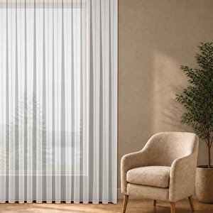 Simli Bambu Optik Beyaz Sık Pileli (1x3) Tül Perde 200x250 cm