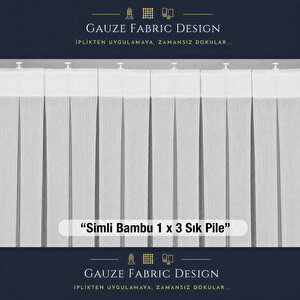 Simli Bambu Optik Beyaz Sık Pileli (1x3) Tül Perde 200x250 cm