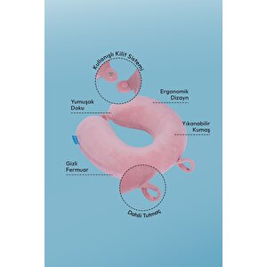 Seyahat Boyun Yastığı Comfort Ortopedik Seyahat Yastığı Visco Pembe