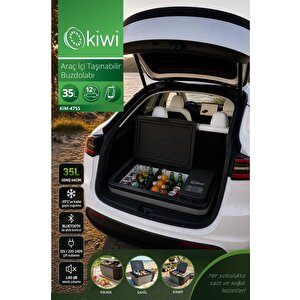 Kim-4755 Tesla Uyumlu Araç İçi Taşınabilir Buzdolabı 35l Ve -20c Ve 12v/220v Ve Bluetooth