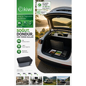 Kim-4755 Tesla Uyumlu Araç İçi Taşınabilir Buzdolabı 35l Ve -20c Ve 12v/220v Ve Bluetooth