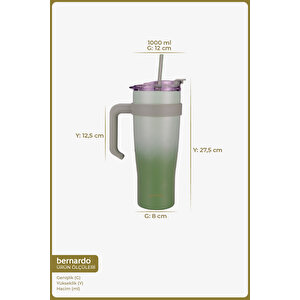 Alto Pipetli Paslanmaz Çelik Termos Bardak Yeşil 1000 Ml Yeşil