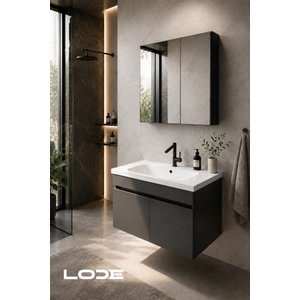 Kale Serisi Banyo Dolabı Seti - Banyo Alt Dolap - Aynalı Üst Dolap - Cerastyle Frame Lavabolu, Lavabo-aynalı Üst Dolap Dahil 80 cm