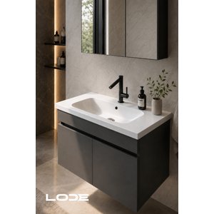 Kale Serisi Banyo Dolabı Seti - Banyo Alt Dolap - Aynalı Üst Dolap - Cerastyle Frame Lavabolu, Lavabo-aynalı Üst Dolap Dahil 80 cm