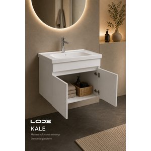 Kale Beyaz Demonte Lavabolu Alt Banyo Dolabı, Seramik Lavabo Dahil 70 cm