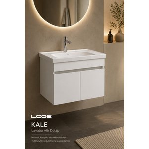 Kale Beyaz Demonte Lavabolu Alt Banyo Dolabı, Seramik Lavabo Dahil 70 cm