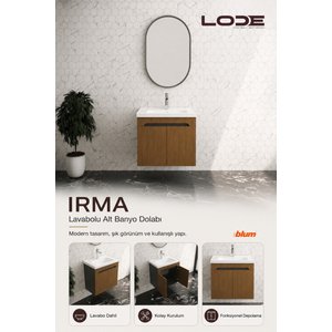 Irma Seri̇si̇ Lavabolu Alt Banyo Dolabı, Kapaklı Banyo Alt Dolabı, Seramik Lavabo Dahil 70 cm