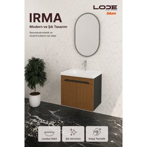 Irma Seri̇si̇ Lavabolu Alt Banyo Dolabı, Kapaklı Banyo Alt Dolabı, Seramik Lavabo Dahil 70 cm