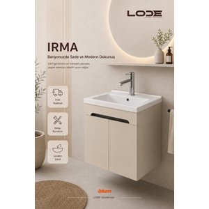 Irma Lavabolu Alt Banyo Dolabı, Kapaklı Banyo Alt Dolabı, Seramik Lavabo Dahil 60 cm