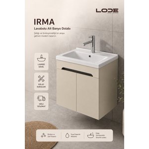 Irma Lavabolu Alt Banyo Dolabı, Kapaklı Banyo Alt Dolabı, Seramik Lavabo Dahil 60 cm